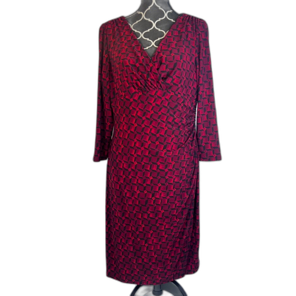 Lauren Ralph Lauren Burgundy Geometric Print‎ Jersey Knit Bodycon Dress Size 14